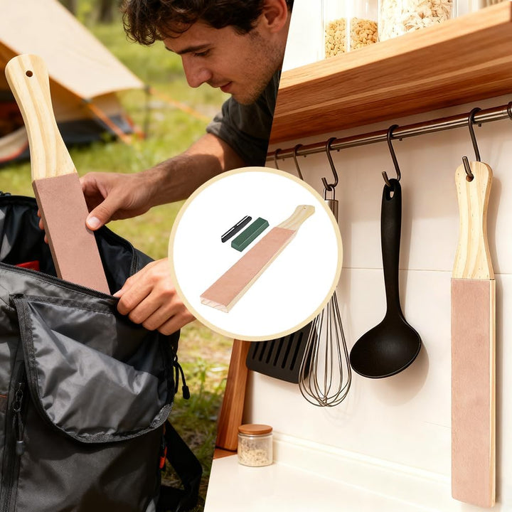 Streichriemen Set,Leder Abziehsteine, mit Polierpaste und Winkelführung, Doppelseitiger Leder-Streic