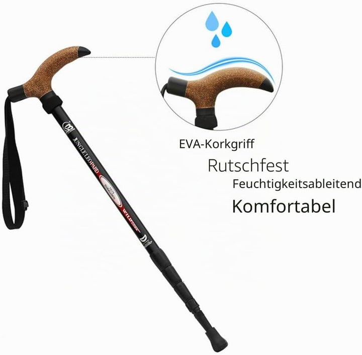 KRY Bergstock / Wanderstock, T-förmiger Griff, einziehbar, aus Luftfahrt-Aluminiumlegierung, verstel