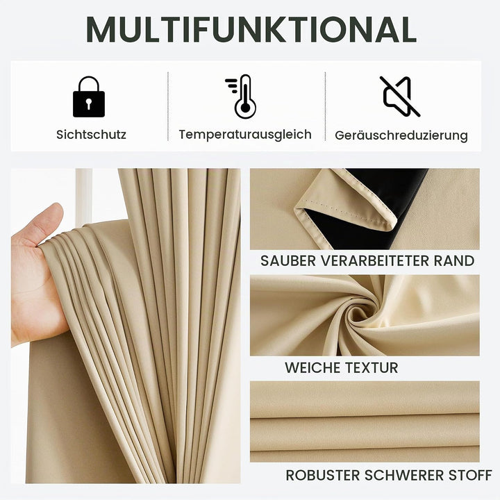 PONY DANCE Beige Blickdichte Vorhänge für Schlafzimmer Thermovorhang | 2er Set, H145 x B140 cm, Gard