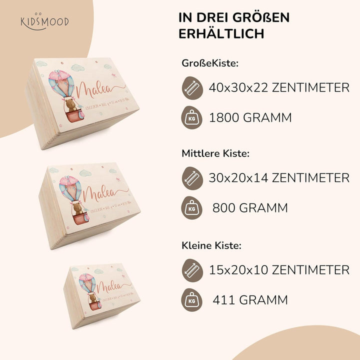 KIDSMOOD - Erinnerungsbox Baby, personalisierte Holzkiste mit Deckel, Ideal zur Aufbewahrung von Eri