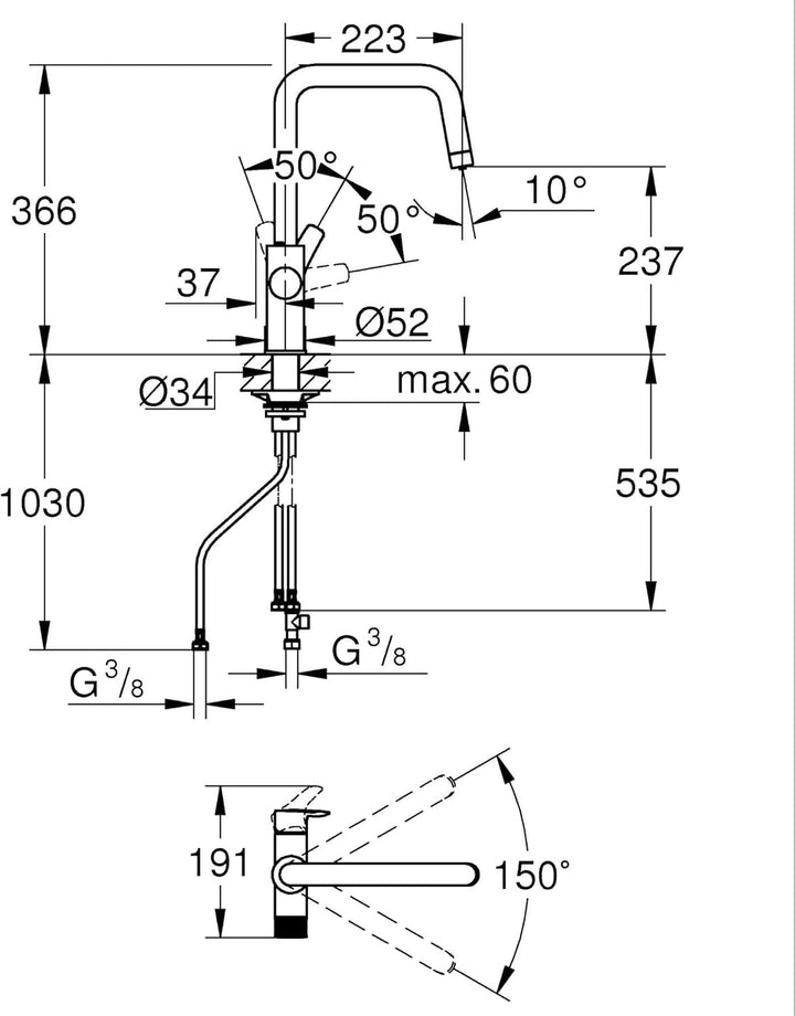 GROHE Blue Pure, Küchenarmatur, mit Filterfunktion (Gefiltertes Wasser: separater Griff, Filter unte