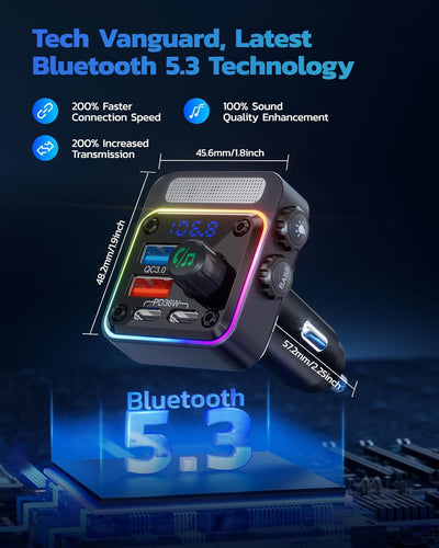 Nulaxy Bluetooth 5.3 FM Transmitter 54W [PD 36W & QC3.0 18W] Schnelles Autoladegerät mit 4 Ladeansch