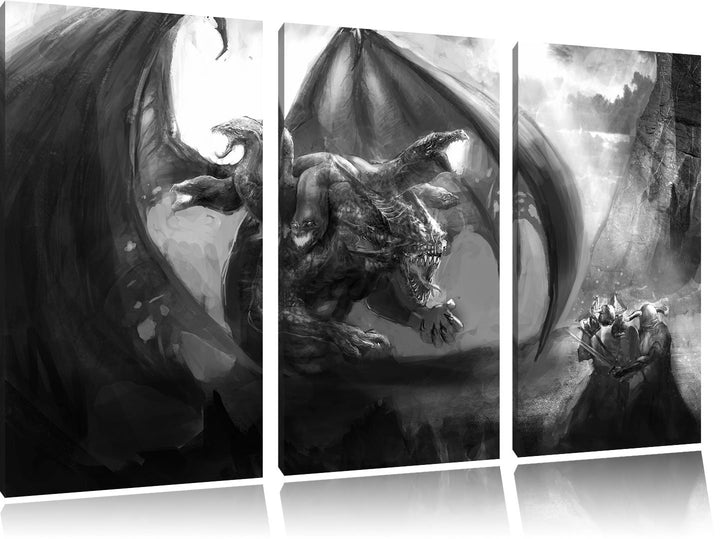 Pixxprint Drachen Schlangen als Leinwandbild | Grösse: 3 Teilig (120x80) | Wandbild| Kunstdruck | fe