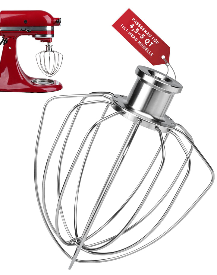 6-Draht Schneebesen für KitchenAid 4.5-5QT Kippkopf-Mixer – Edelstahl Ersatz für K45WW, K45, KSM75,
