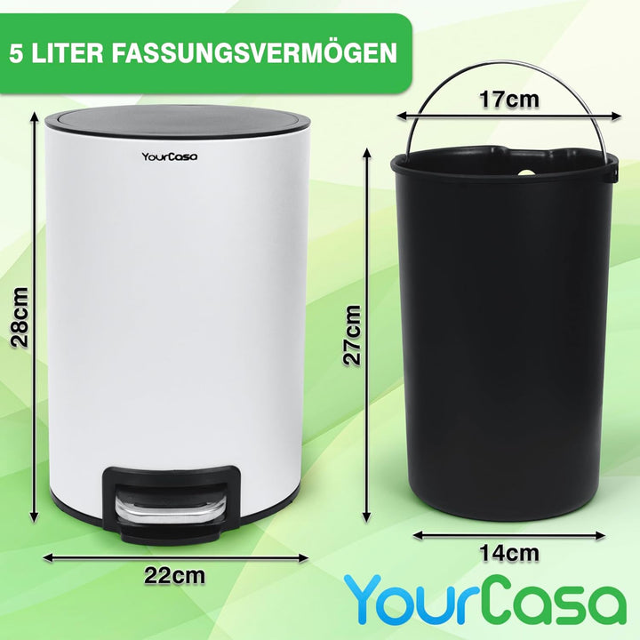 YourCasa Mülleimer Bad [5L] aus Edelstahl für Badezimmer [Softclose] - Badmülleimer Klein - Kosmetik