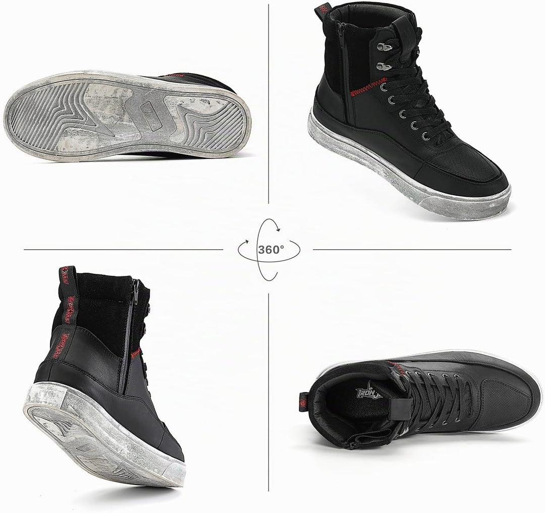 BORLENI Motorradschuhe Herren Motorradstiefel Leder Männer