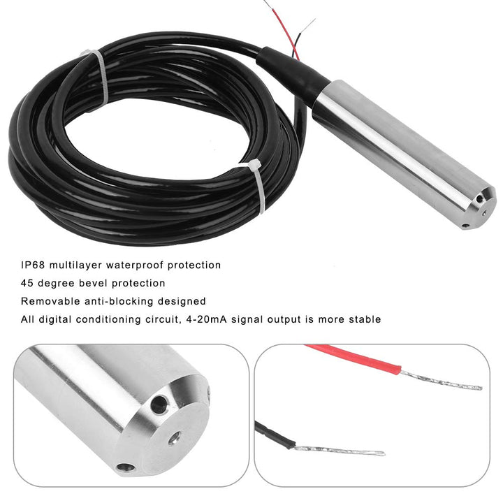 Füllstandssensor Wasser TL-136, DC 24V 4-20ma Wasserstandssensor Edelstahl Flüssigkeitsstandsensor I