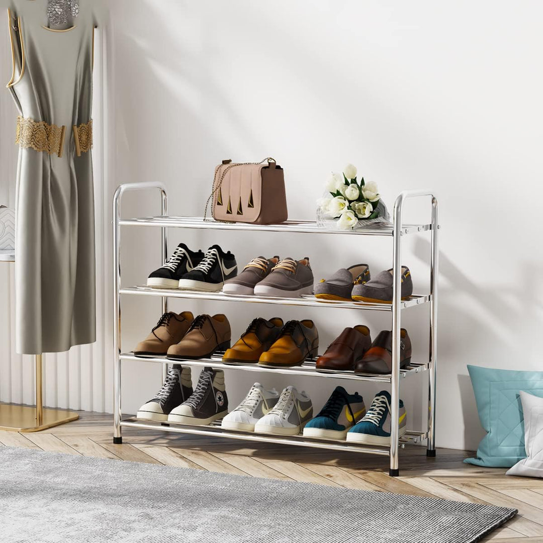 FANHAO Schuhregal, Schuhregale 4 Ebenen Edelstahl, Schuh-Organizer für bis zu 12-16 Paar Schuhe, Sch