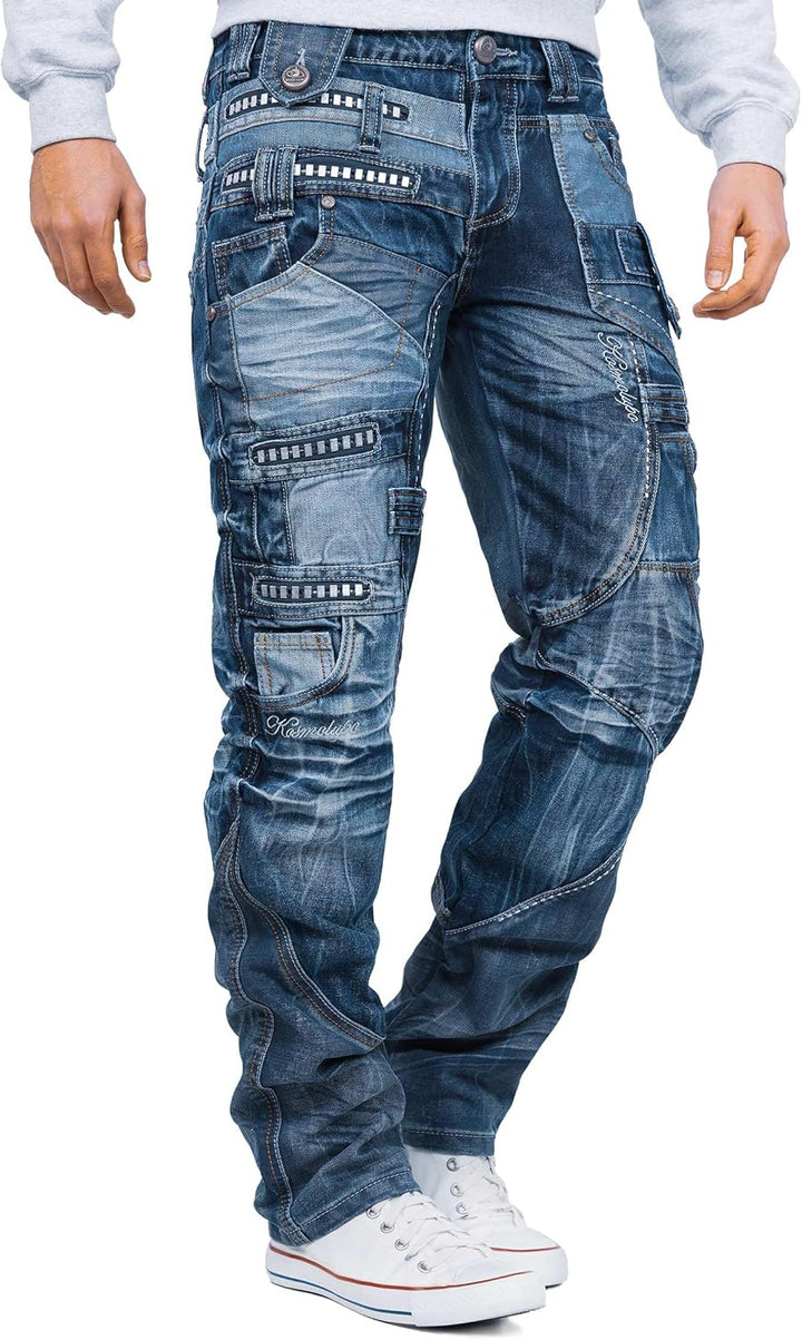 Kosmo Lupo Herren Jeans Extravagant Besondere Designs 30W / 32L Blau - 01, 30W / 32L Blau - 01