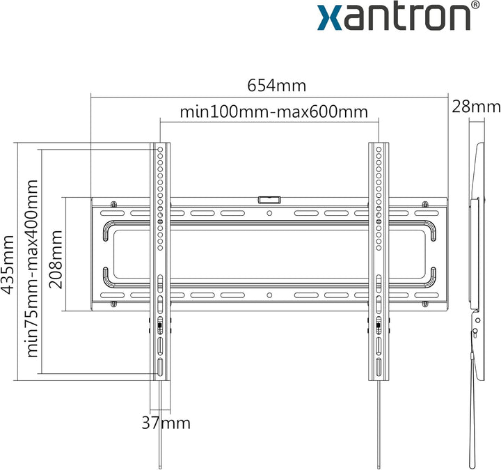 Xantron® STRONGLINE-42 Feste Wandhalterung Fernseher 37-75 Zoll/VESA 200x200 bis 600x400 / TV Halter