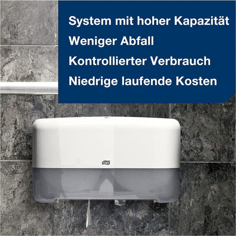 Tork 555500 Doppelrollenspender für Mini Jumbo Toilettenpapier T2 in Weiss / Hygienischer Toilettenp