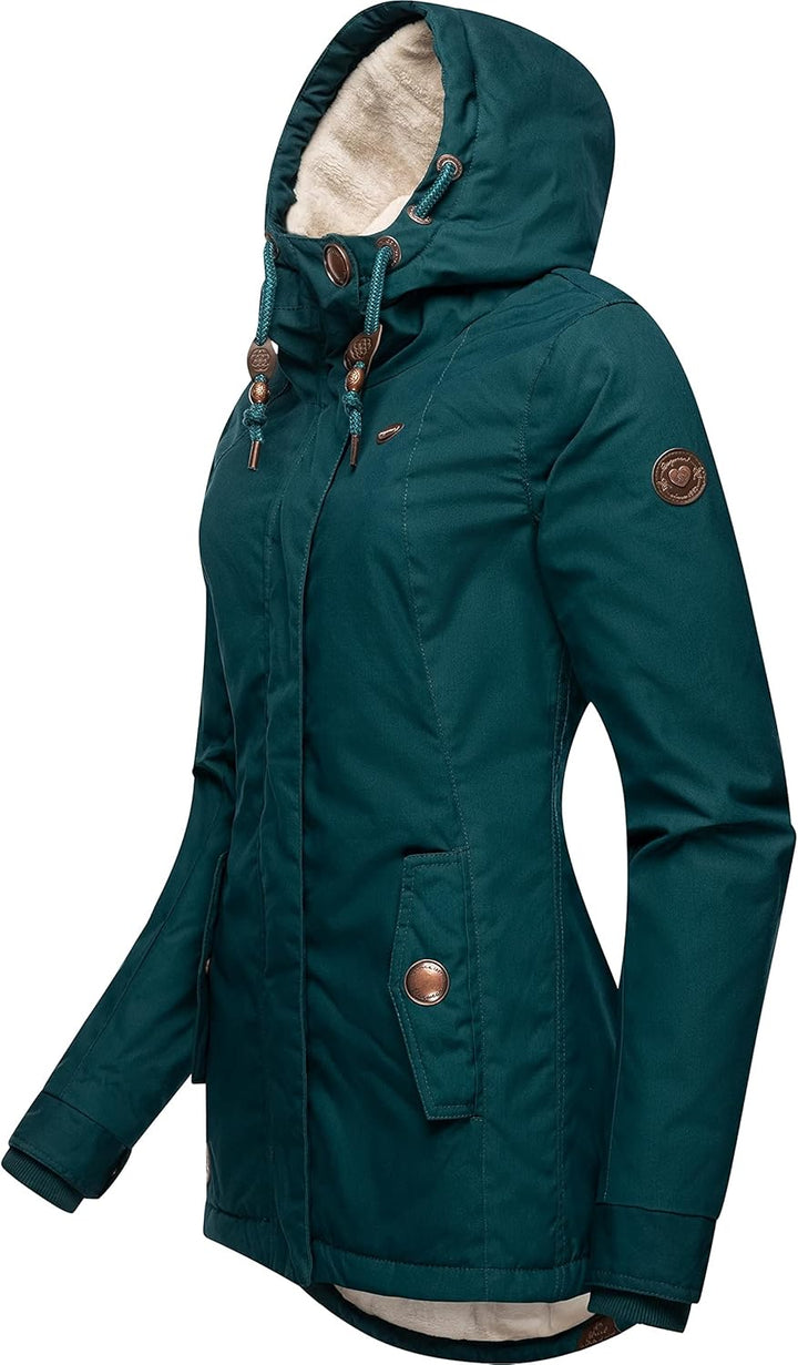 Ragwear Damen warme Winterjacke kurz mit Kapuze Monade XS-6XL M Dark Green22, M Dark Green22