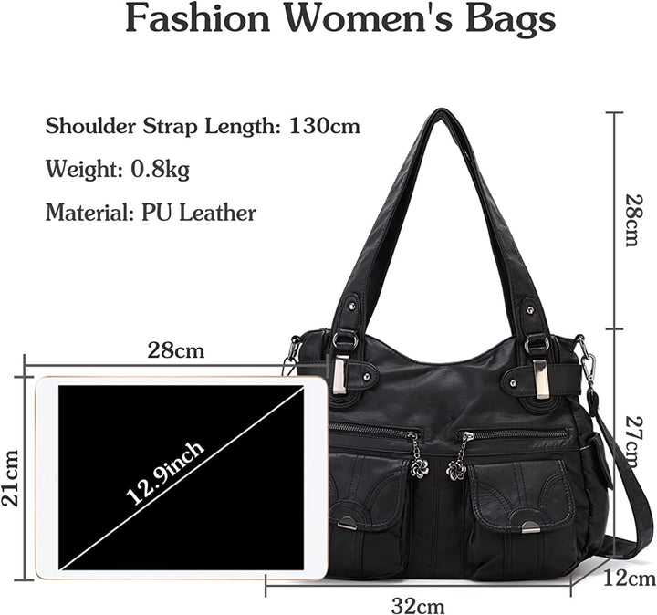 FANDARE Gross Schultertasche Damen Umhängetasche Frauen Vintage Schulranzen Wasserdicht PU Leder Wom