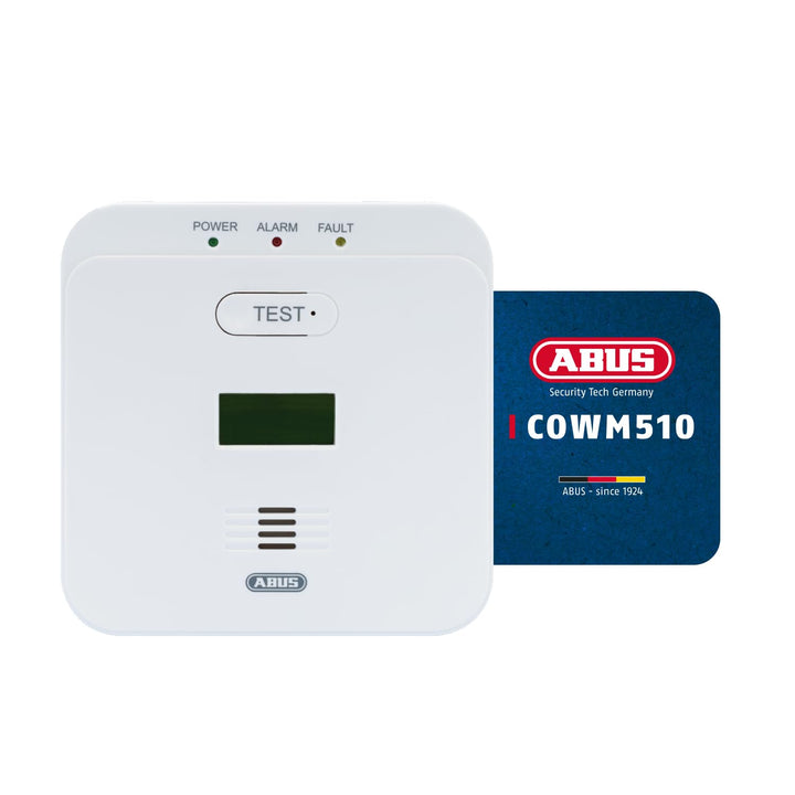ABUS Kohlenmonoxid-Warnmelder COWM510 - CO-Melder mit 85 dB lautem Alarm, Prüftaste, 10-Jahres-Senso