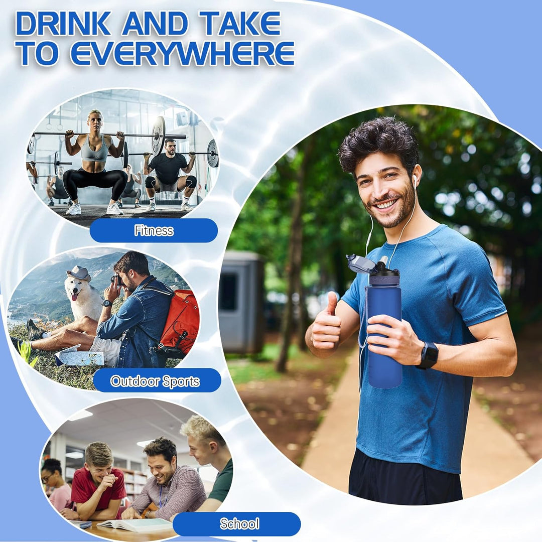 AOHAN Trinkflasche 1L mit auslaufsicherem Klappdeckel, BPA freie Sport Trinkflasche mit Stroh, Wasse