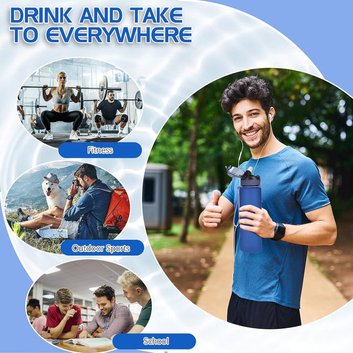 AOHAN Trinkflasche 1L mit auslaufsicherem Klappdeckel, BPA freie Sport Trinkflasche mit Stroh, Wasse