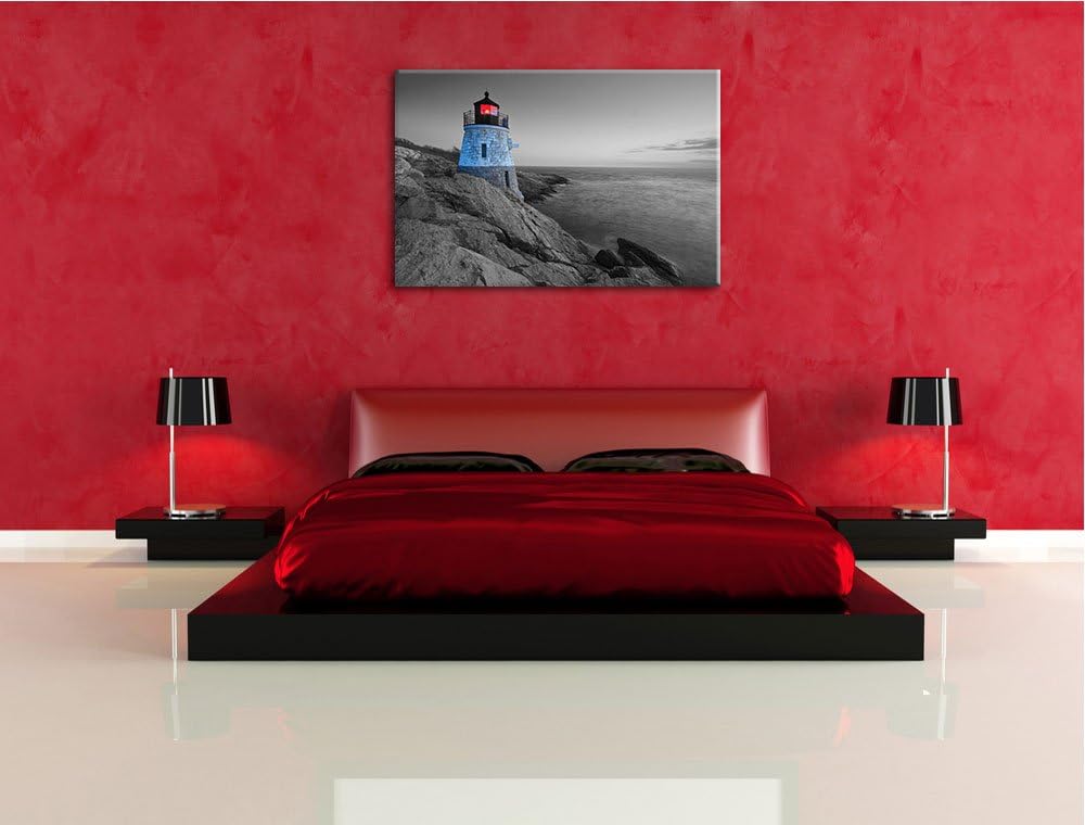 winziger Leuchtturm auf Felsen schwarz/weiss Format: 100x70 auf Leinwand, XXL riesige Bilder fertig
