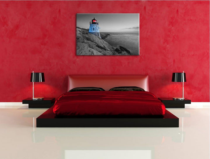 winziger Leuchtturm auf Felsen schwarz/weiss Format: 100x70 auf Leinwand, XXL riesige Bilder fertig