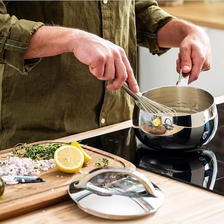 BergHOFF Home Kochtopf klein (16cm) – Stielkasserolle - Edelstahl Topf mit Deckel - Kochtopf für all