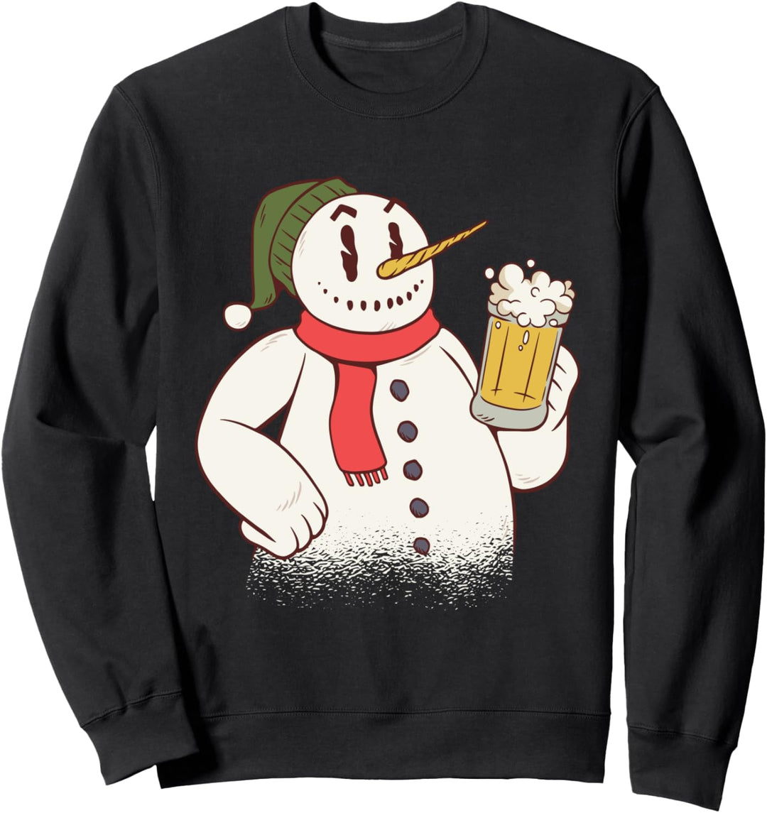 Schneemann trinkt Bier an Weihnachten Sweatshirt