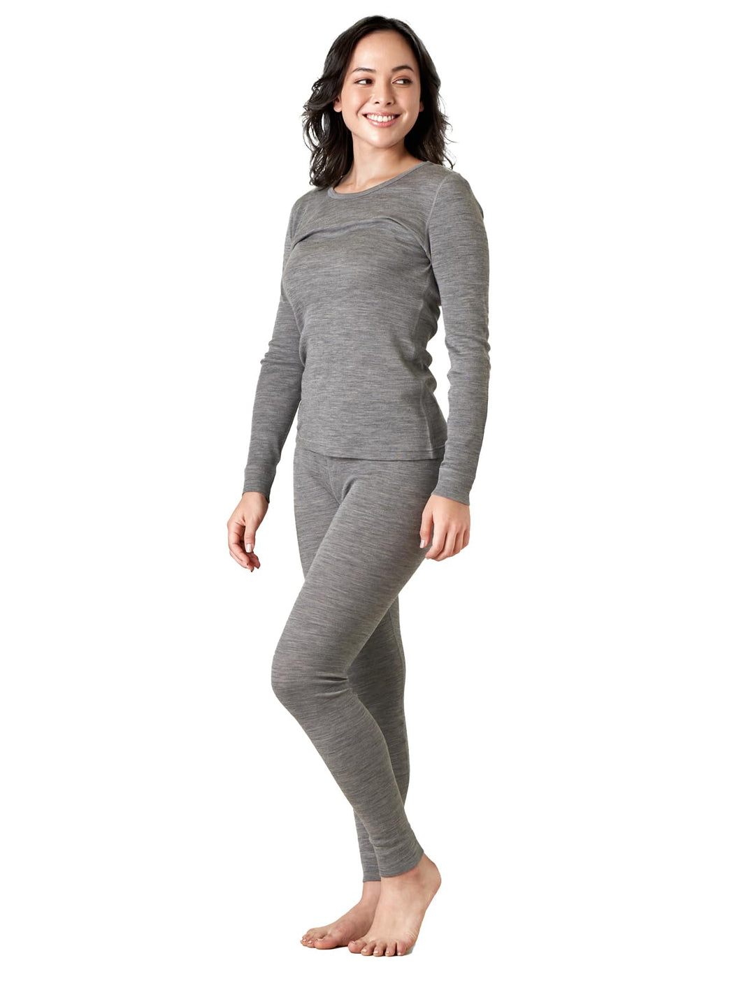 LAPASA Merino Wolle Unterwäsche Set Damen, Merinowolle Thermounterwäsche Unterhemd Langarmshirt, Unt