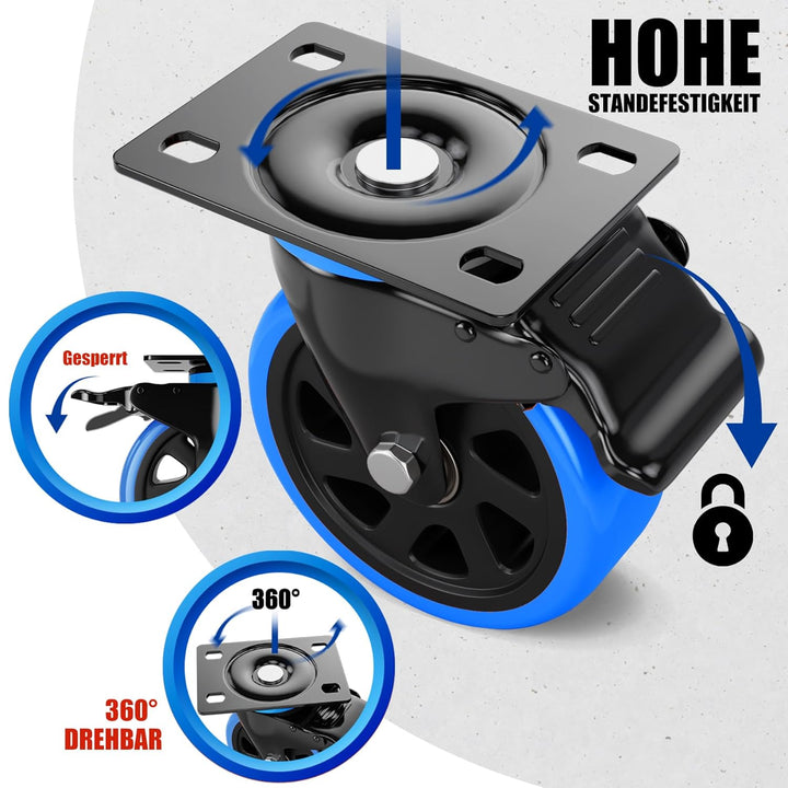 Asibaade Schwerlastrollen 75mm Lenkrollen bis zu 480KG Tragbarkeit 360° Drehung für Möbeltransport &amp;