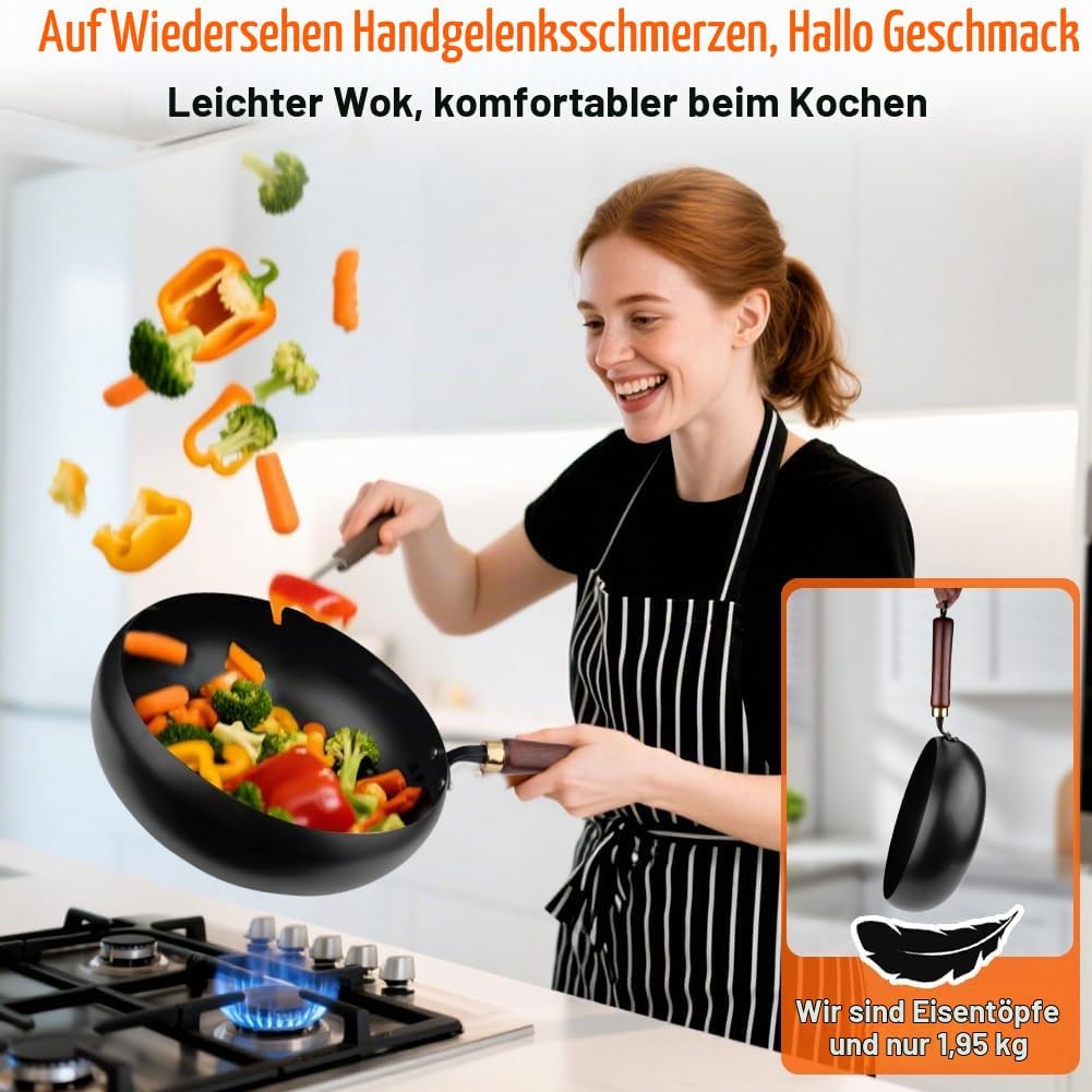 Unbeschichtete Eisenpfanne Geschmiedet, Gusseisenpfanne, Japanische Eisenpfanne, Eisenpfanne, Grosse