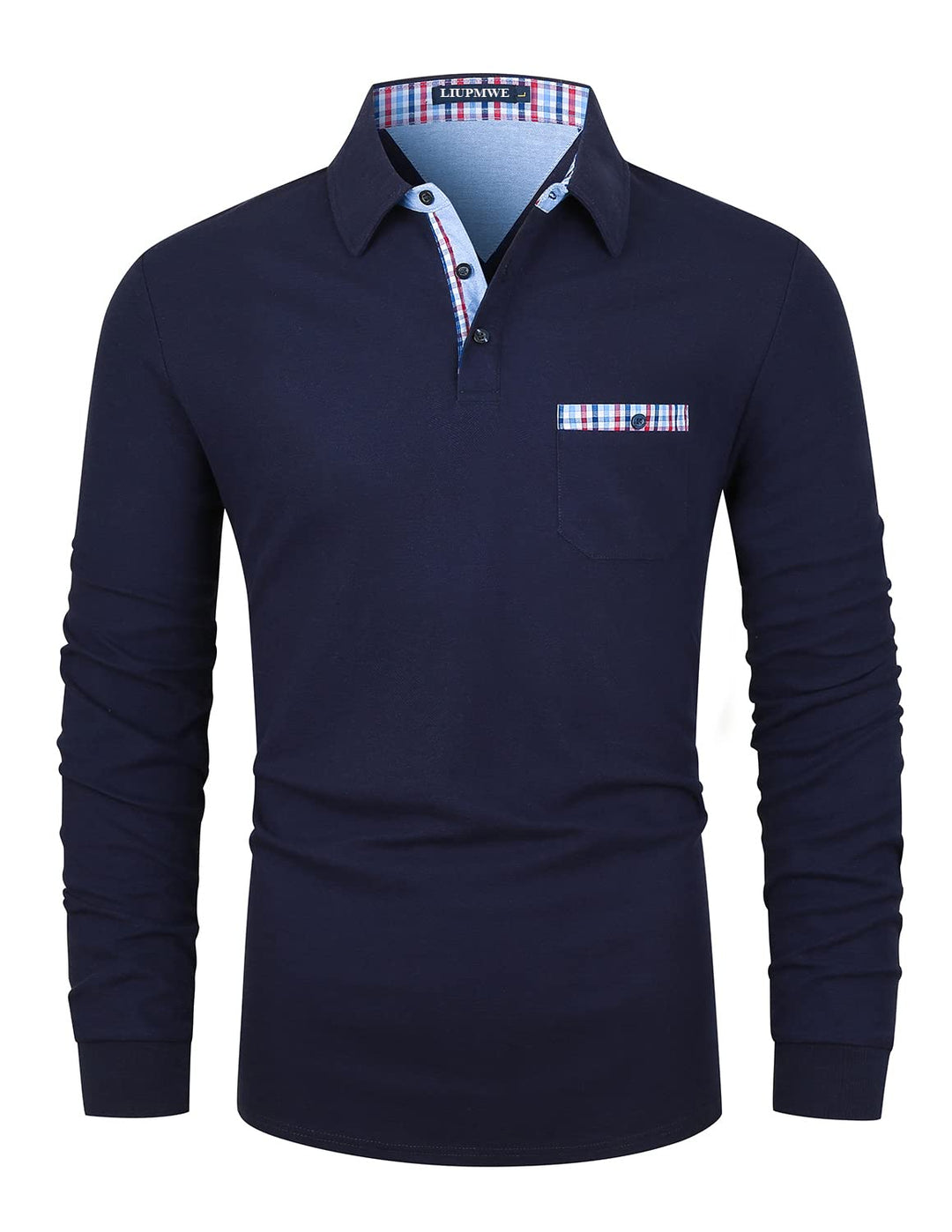 LIUPMWE Poloshirt Herren Langarm Getäfelt T Shirts Männer Hemd T-Shirt Slim Fit Golf Sports, Blau
