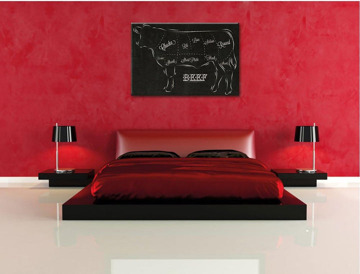 Pixxprint Kuh Kreidezeichnung als Leinwandbild/Grösse: 100x70 / Wandbild/Kunstdruck/fertig bespannt,