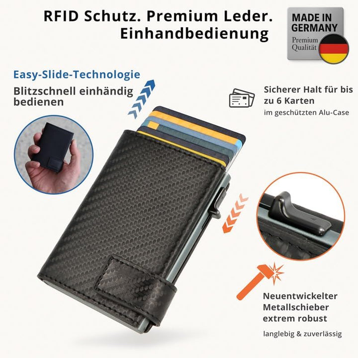 SecWal Kartenetui mit Münzfach Druckknopf inkl. Geschenkbox - Made in Germany - Echtleder Mini Geldb