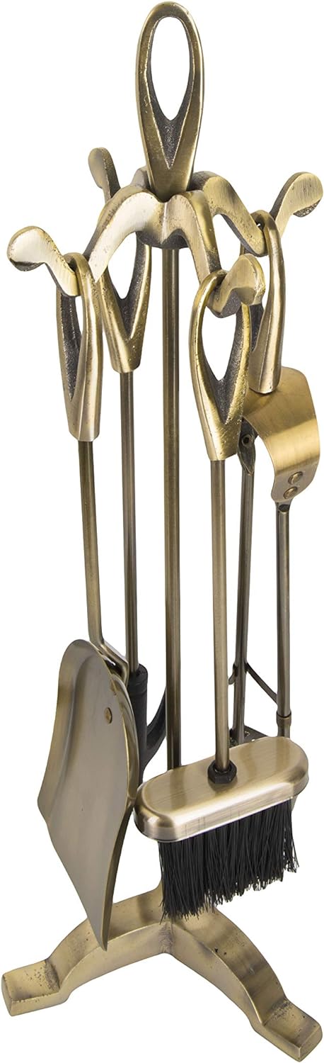 ADGO Kaminset Antique Antique Retro 5-teilig: Poker, Pinsel, Schaufel, Zange, Ständer, Farbe: geschl