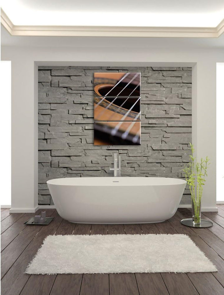 Pixxprint Gitarrensaiten Musik / 3-Teilig/Gesamtmass 120cm Leinwandbild bespannt auf Holzrahmen/Wand