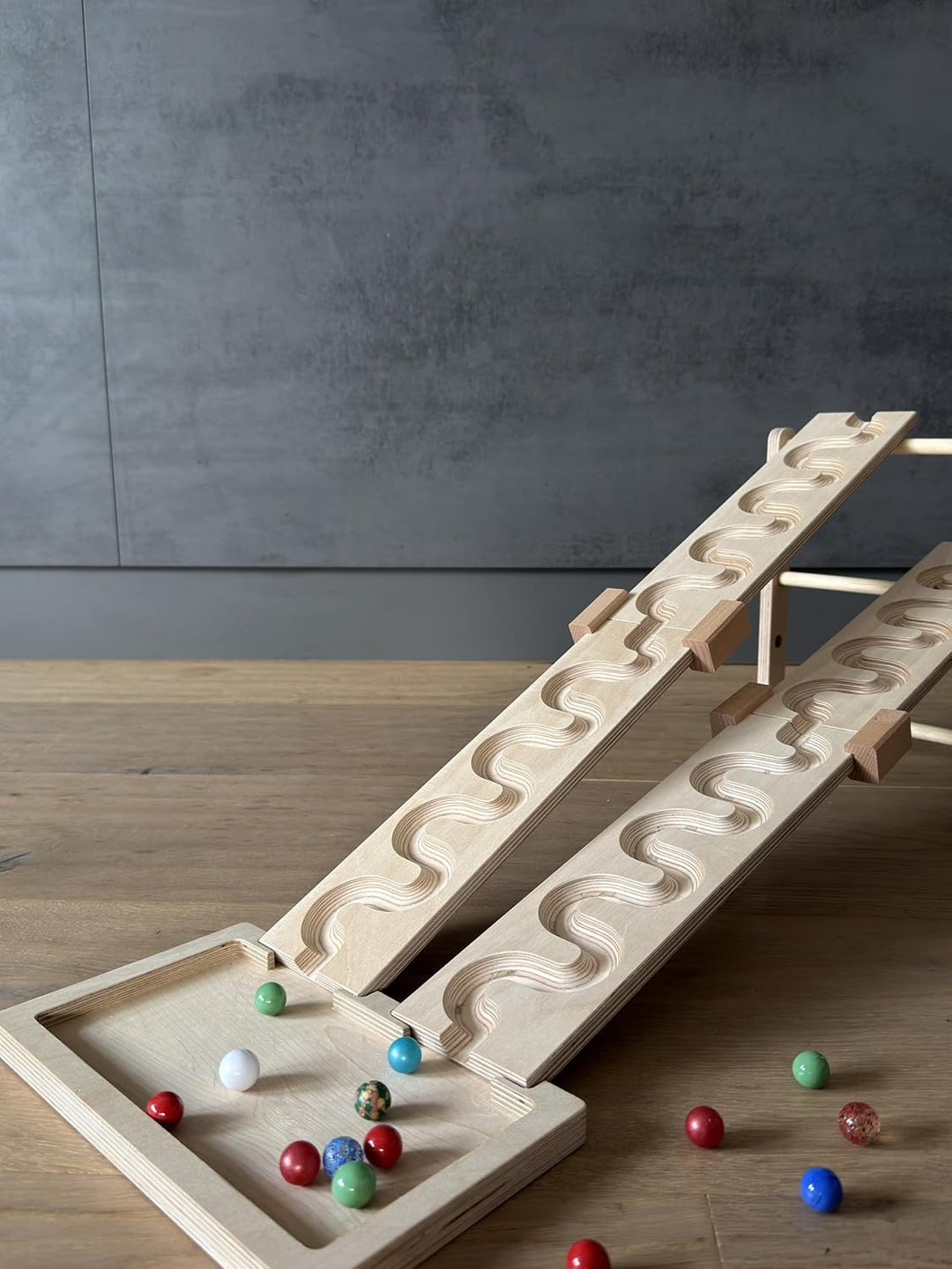 MEGA - Murmelbahn-Set I, 4 Schlängelplatten inklusive Verbinder Glas Murmel Wettrennen Turm Auffangs