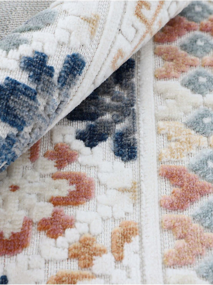 carpetfine In- und Outdoor Teppich Deja Rund Creme Ø 100 cm | Moderner Teppich Wetterfest für Balkon