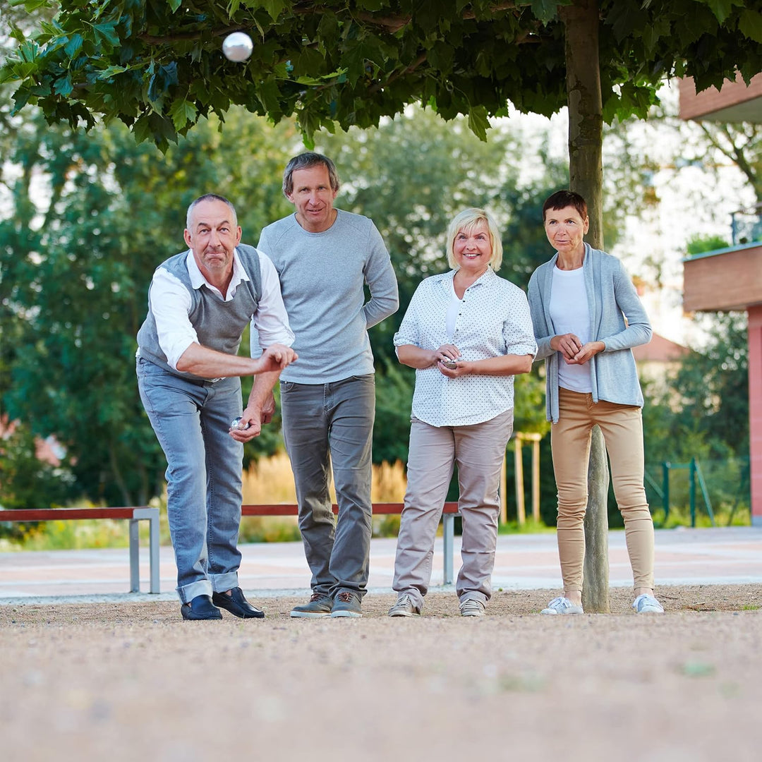 2 x Boule Set, 12 Boccia Kugeln aus Metall, 2 x Zielkugel & Abstandsmesser, Petanque mit Tragetasche