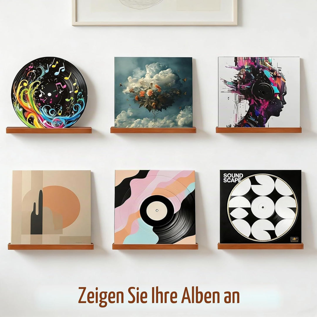 6 Stück Vinyl-Schallplattenregal Natur Holz Schallplatten-Wandhalterung schwebende Wandhalterung für