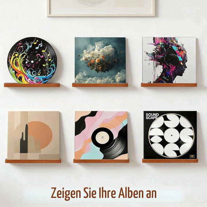6 Stück Vinyl-Schallplattenregal Natur Holz Schallplatten-Wandhalterung schwebende Wandhalterung für