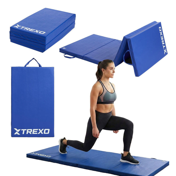 TREXO Faltbare Gymnastikmatratze - 3-teilig, abriebfester Öko-Lederbezug, flexibler PE-Schaum, Trage