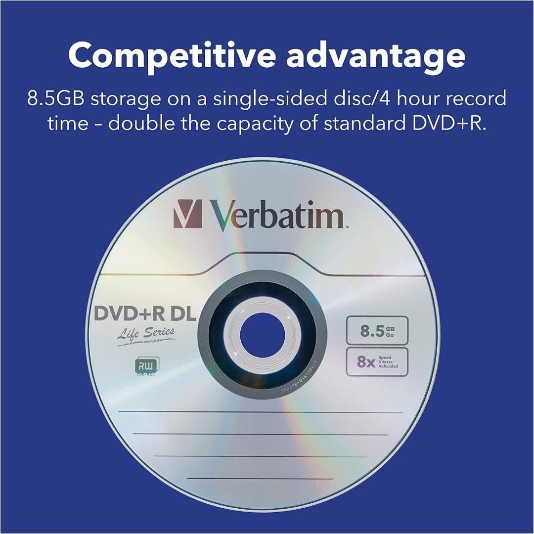 Verbatim DVD Double Layer DVD+R DL 8.5 GB / 240 min 8x, Full printable White No ID, 50 Stück in Cake