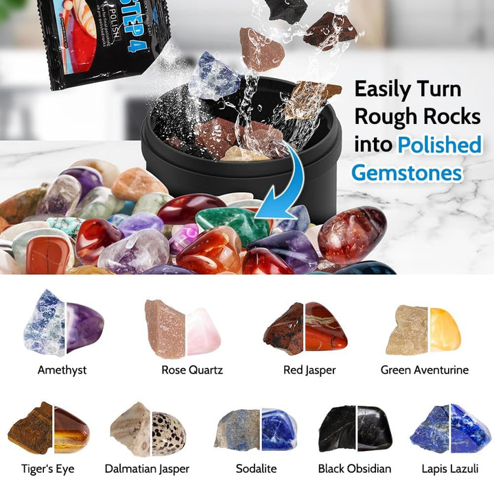 Rock Tumbler Kit Steintrommel Set, Steinschleifmaschine mit 9-Tage-Timer & 9-Gang-Einstellungen, Kom