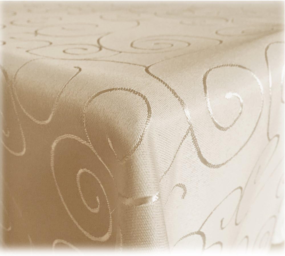 JEMIDI Tischdecke Ornamente Seidenglanz Edel Tisch Decke Tafeldecke 31 Grössen und 7 Farben Creme Ov