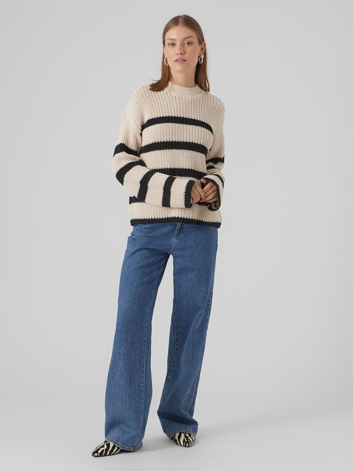 VERO MODA Female Strickpullover VMHILDA Strickpullover XL Birch/Stripes:black, XL Birch/Stripes:blac