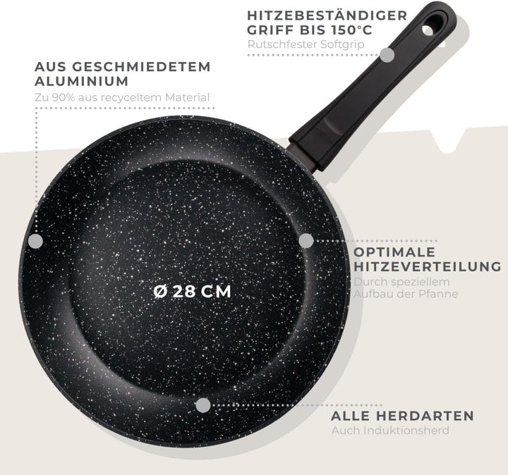 Fackelmann Bratpfanne Marble 28 cm, Antihaft-Pfanne aus 90% recyceltem Aluminium mit ergonomischem K