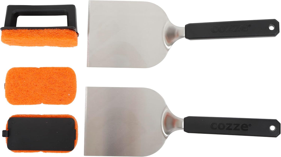 Cozze® Plancha Starterkit 9-teilig – Premium Grillzubehör-Set aus Edelstahl SS 304 mit Spateln, Gril