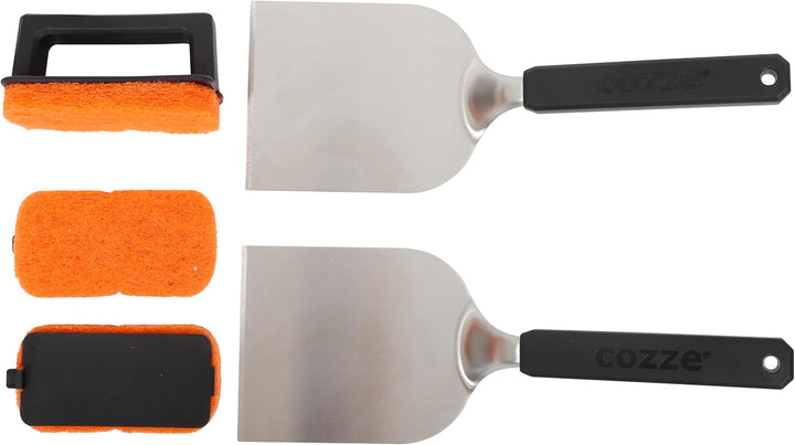 Cozze® Plancha Starterkit 9-teilig – Premium Grillzubehör-Set aus Edelstahl SS 304 mit Spateln, Gril