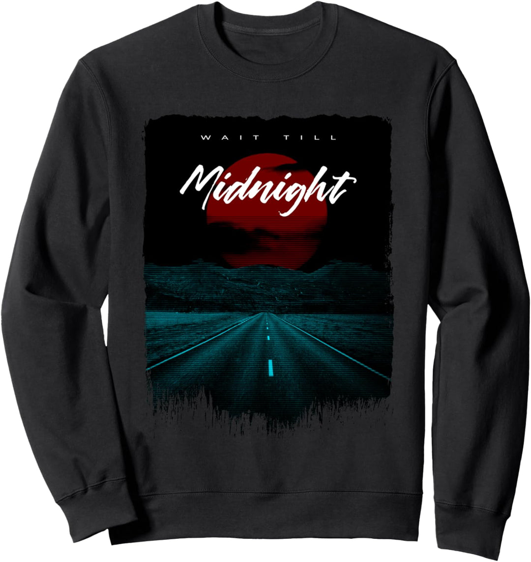 Strasse bei Sonnenuntergang Retrowave Synthwave Glitch Effekt Sweatshirt