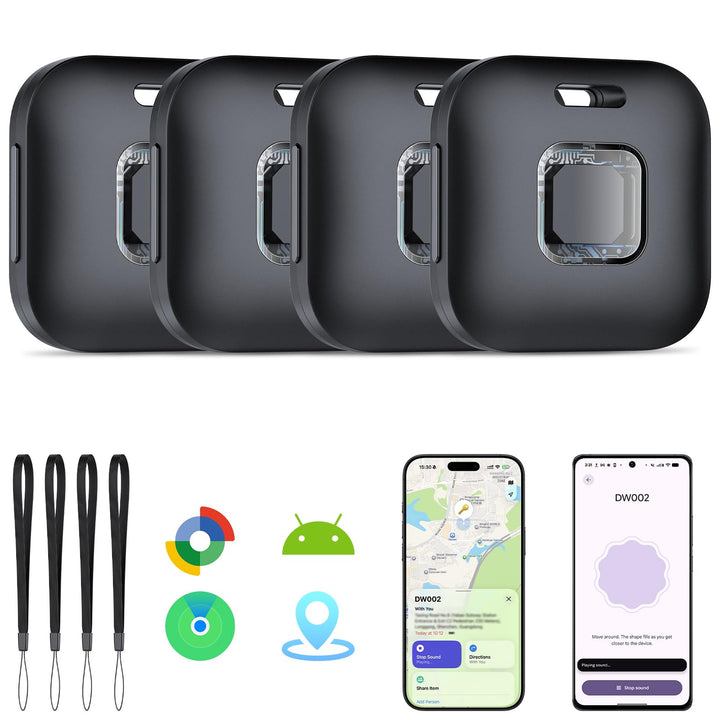 Hoxe Dual-System Air Tracker Smart Tag für iOS/Android, Schwarz (4er Pack) Dunkelschwarz(4 Pack) 4 P