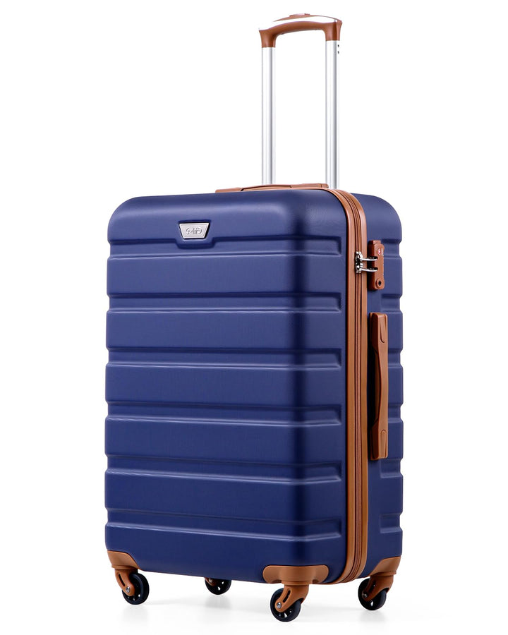 COOLIFE Hartschalen-Koffer Trolley Rollkoffer Reisekoffer mit TSA-Schloss und 4 Rollen (Blau/Braun,