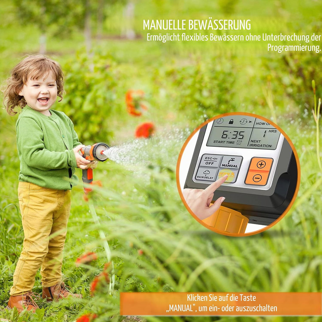 CROSOFMI Bewässerungscomputer Wasserzeitschaltuhr Garten Zeitschaltuhr Bewässerung,Grosses 3-Zoll-Di