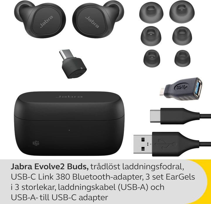 Jabra Evolve2 Buds True Wireless In-Ear-Bluetooth mit aktiver Geräuschunterdrückung (ANC), 4 Mic Mul